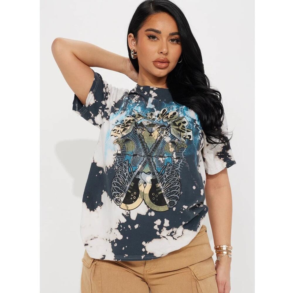 NEW Fashion Nova Hardcore Bleached T shirt Womens Size Med Graphic Print Black